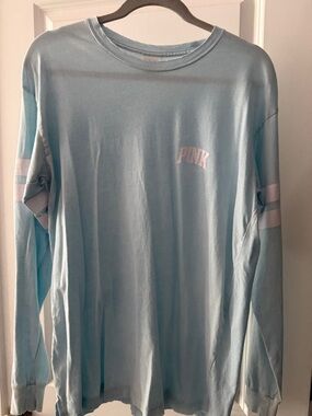 PINK Victoria's Secret Light Blue Long Sleeve Tee with White Logo